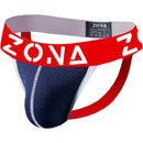 ZONA Navy Rush Jockstrap Large featuring a breathable design and wide elastic waistband for comfort and support.
