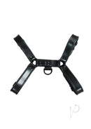 Rouge Over The Head Adjustable Leather Harness XXLarge Black, top view of the harness showcasing its sleek design.