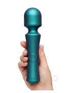 Romp Presto rechargeable silicone wand in teal, featuring 6 vibration levels and 4 pattern modes.