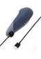 Dark blue Womanizer Vibe clitoral vibrator with UltraWave technology and USB charging cable.