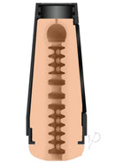 Cross-section of Kenna James ULTRASKYN stroker showcasing textured interior and hard outer case design.