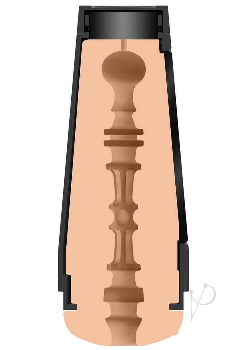 Cross-section of Main Squeeze Kenzie Anne ULTRASKYN stroker showcasing textured interior design.