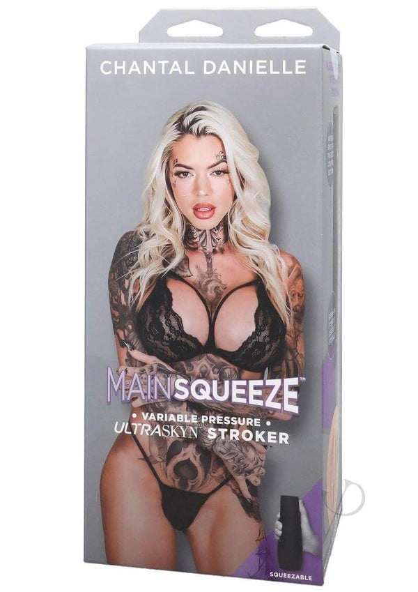 Chantal Danielle Main Squeeze ULTRASKYN stroker packaging featuring stunning design and model photo.