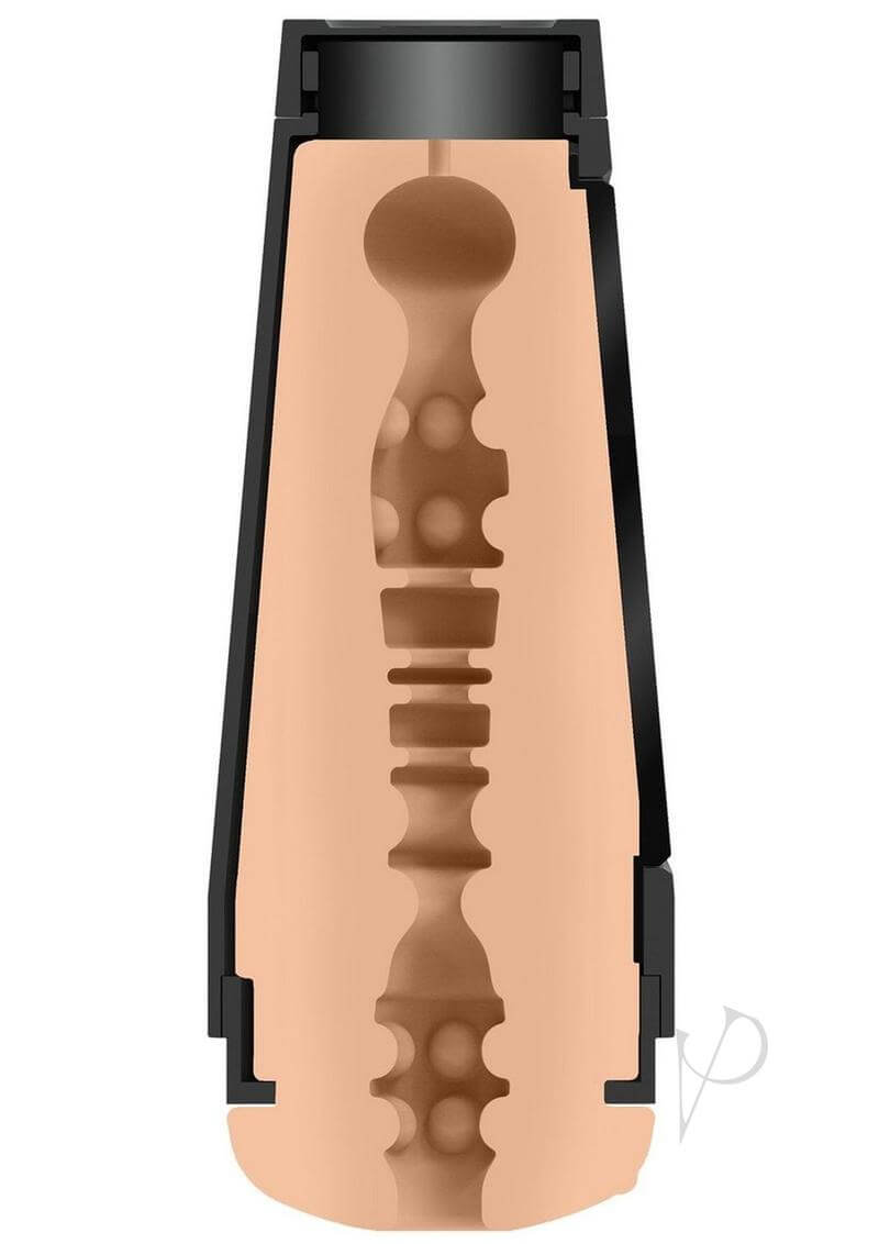Cross-section of Lexi Luna ULTRASKYN stroker showcasing textured interior for lifelike sensation.