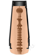 Cutaway view of ULTRASKYN stroker with textured interior design for enhanced stimulation and realism.