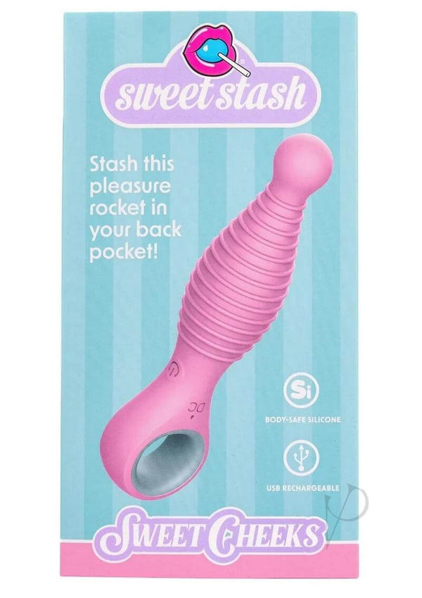 Rock Candy Sweet Cheeks Anal Vibrator Pink packaging showcasing its compact and user-friendly design.