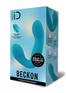 Bodywand I.D Beckon Silicone Dual Stimulating Vibrator Teal packaging showcasing features and design.