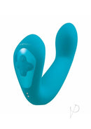 Bodywand I.D Beckon Silicone Dual Stimulating Vibrator Teal in vibrant teal color, showcasing its innovative design and controls.