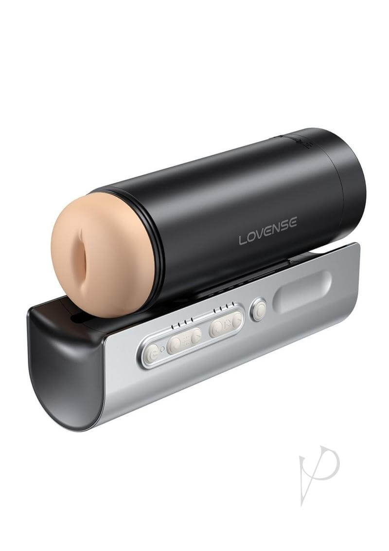 Lovense Solace Pro AI-powered thrusting male masturbator with remote control on display