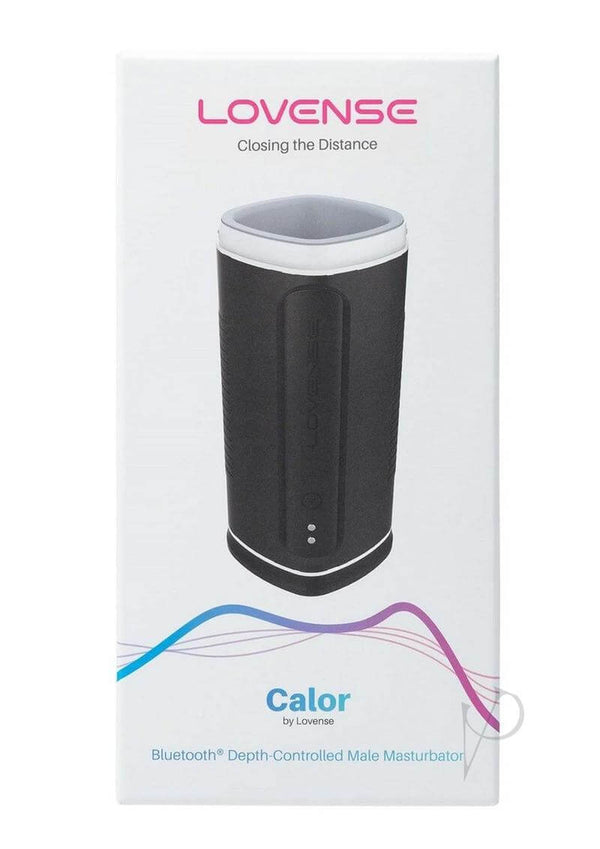 Lovense Calor Black Bluetooth remote-control male masturbator with heating, compact and depth-controlled design.