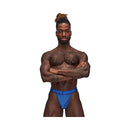 Model showcasing Male Power Sexagon Micro V Thong Royal L/XL with hexagon print and a confident pose.