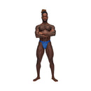 Male Power Sexagon Micro V Thong Royal L/XL showcased by a muscular model in oversized blue thong.