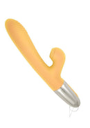 Goddess Tapping Thruster Silicone Rabbit Vibrator Yellow featuring sleek design and dual stimulation.