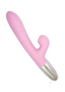 Goddess Tapping Thruster Silicone Rabbit Vibrator Pink with textured head and tapping arm for dual stimulation.
