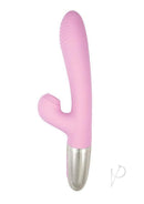 Goddess Tapping Thruster Silicone Rabbit Vibrator Pink with a sleek design for dual stimulation and rhythmic tapping.