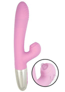 Goddess Tapping Thruster Silicone Rabbit Vibrator Pink, sleek rechargeable design for dual stimulation.