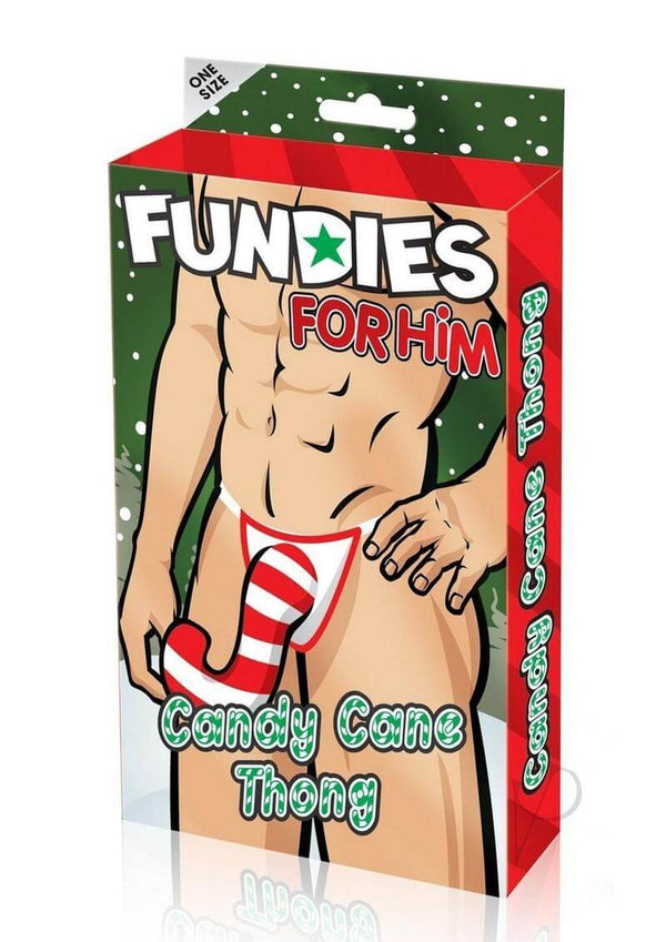 Fundies Candy Cane Thong OS Red White packaging displaying a playful holiday design for festive intimate apparel.