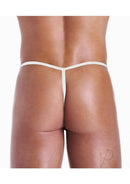 Fundies Candy Cane Thong OS Red White shown from the back, showcasing its cheeky design and festive color scheme.