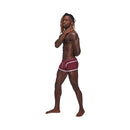 Male Power Sport Mesh Sport Mini Short Burgundy Large on a male model showcasing athletic style and mesh comfort.