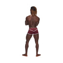 Male Power Sport Mesh Sport Mini Short Burgundy Large displayed on a male model from the back, showcasing the mesh design.
