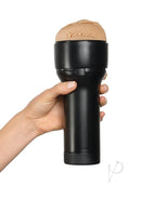 Hand holding Kiiroo Feel Victoria June Stroker with realistic design and Victoria's signature on top.