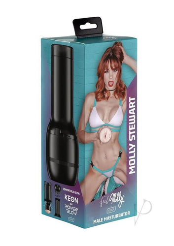 Feel Molly Stewart Stroker packaging by Kiiroo with interactive pleasure experience and compatibility with Keon and PowerBlow devices.