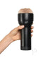 Hand holding Feel Molly Stewart Stroker by Kiiroo, black casing, realistic pleasure device designed for interactive experiences.