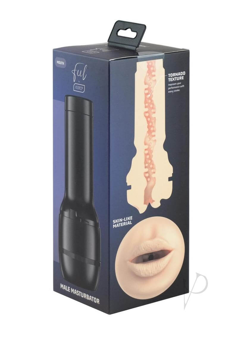 Kiiroo Feel Stroker Mouth packaging featuring gender-neutral pleasure product with skin-like material description.