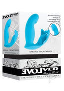Evolved Spread Your Wings Silicone Multi Vibrator Blue packaging featuring a vibrant blue design and product details.