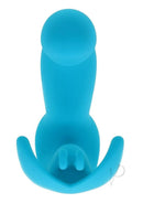 Evolved Spread Your Wings Silicone Multi Vibrator Blue showing its unique ergonomic design for dual stimulation.