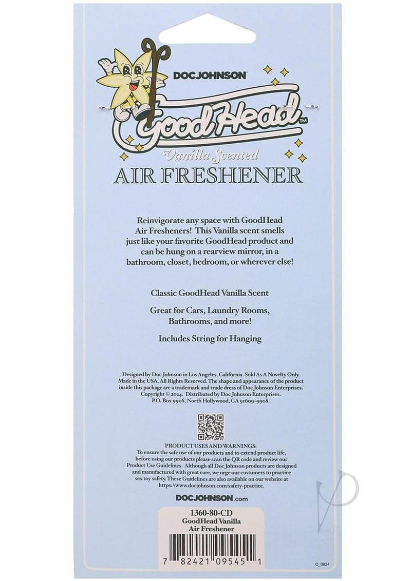 GoodHead Vanilla Scent Air Freshener packaging, suitable for cars, bathrooms, and bedrooms with hanging feature.