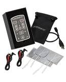ElectraStim Flick Duo Stimulator Multi Pack EM80-M with controller, cables, electrodes, and carrying pouch.