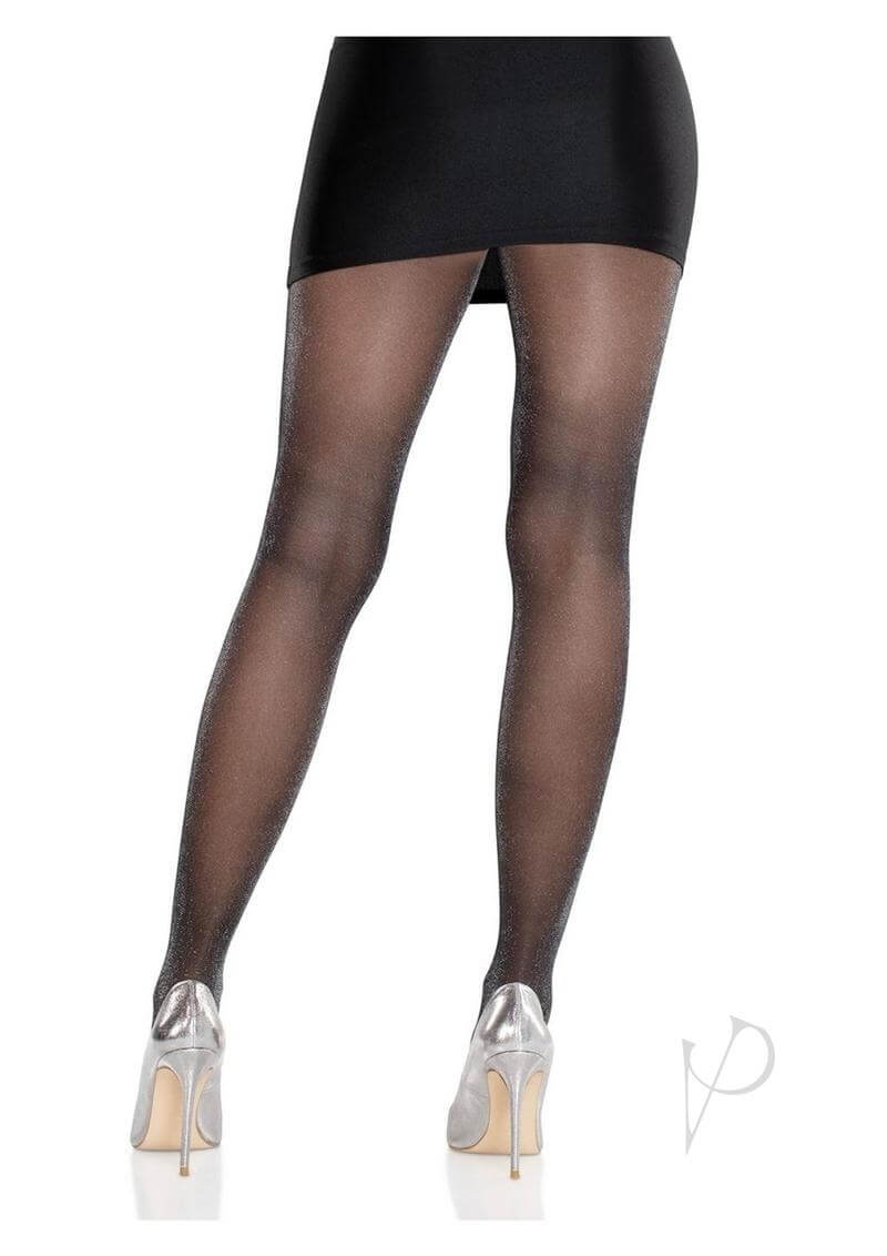 Spandex Sheer Lurex Tights Blk/slv Os-2