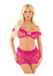 Bow Net Ruffle Bra Low Mini Skirt Mag Os-0