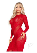Lace Net Body Con Gown Heart Red Os-1