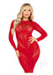 Lace Net Body Con Gown Heart Red Os-3