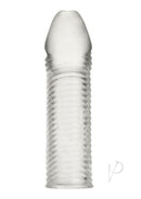 Blue Line 6.5 Inch Wavy Ribbed Penis Extension Clear for added length, girth, and texture in partnered play.