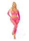 Model wearing Leg Avenue Heart Net Off the Shoulder Crop Top and Tights in pink, showcasing a sexy and flirty lingerie set.
