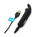 Happy Rabbit Silicone Bullet Vibrator With Ears Black with USB charging cable, designed for intense clitoral pleasure.