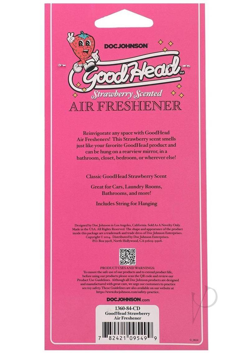 Goodhead Strawberry Scent Air Freshener packaging, showcasing vibrant design and hanging string for versatile use.