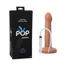 Tantus Pop Squirting Dildo Honey with syringe and packaging for realistic ejaculation play.
