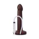Tantus Pop Squirting Dildo Espresso with syringe in sleek design for ejaculation play.