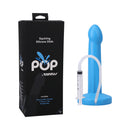 Tantus Pop Squirting Dildo Lagoon with syringe and packaging for enhanced pleasure.