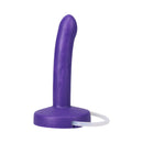 Tantus Pop Slim Squirting Dildo Indiglow in purple with a sleek design for realistic ejaculation play.