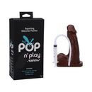 Tantus Pop N' Play Squirting Packer Espresso with syringe and packaging, versatile silicone packing toy.