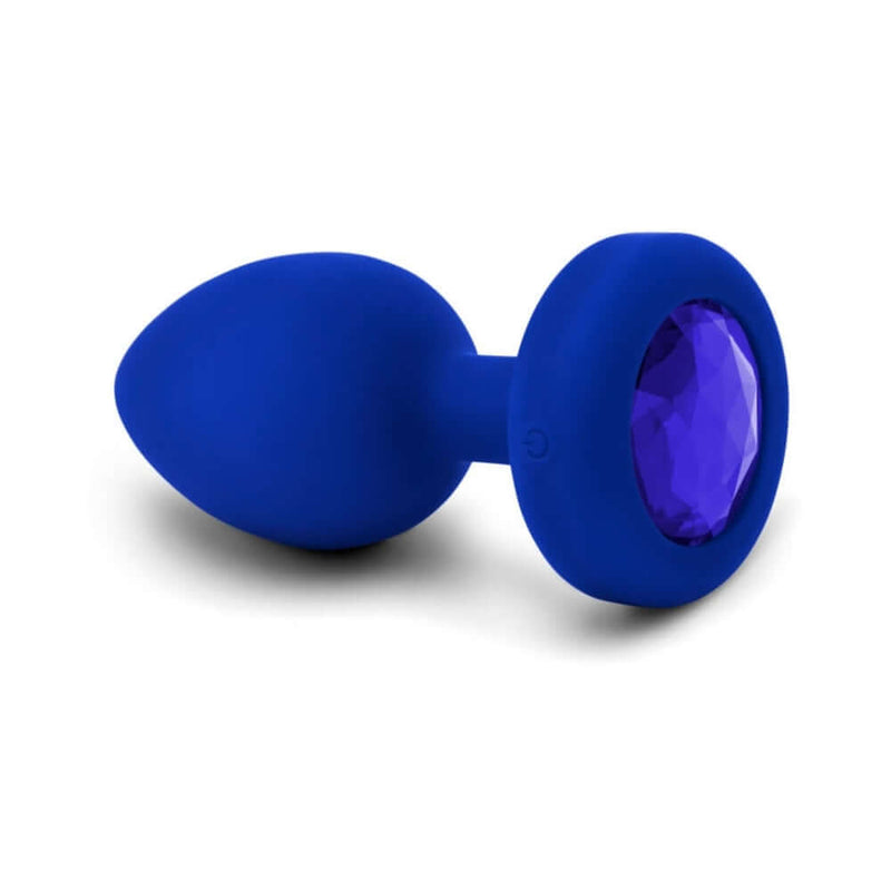 b-Vibe Vibrating Jewel Remote Controlled Anal Plug L XL in blue with a jeweled base for luxurious pleasure.