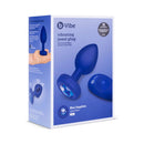 b-Vibe Vibrating Jewel Remote Controlled Anal Plug L XL with blue sapphire jewel base and remote control.