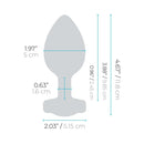 b-Vibe Remote-Controlled Anal Plug XX-Large dimensions with measurements of height and width clearly displayed.