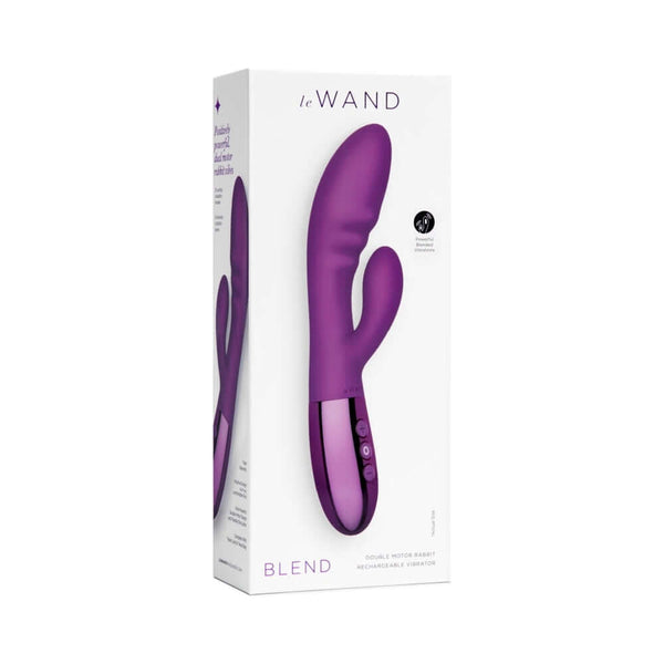 Le Wand Blend Double Motor Rabbit Vibrator Dark Cherry in stylish packaging highlighting its luxury design.