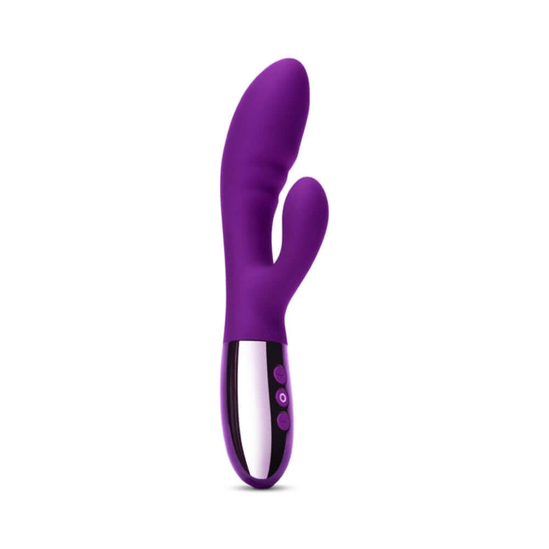 Le Wand Blend Double Motor Rabbit Vibrator Dark Cherry side view featuring dual motors and sleek design.